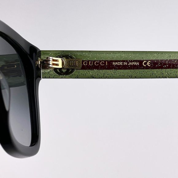 GUCCI GG0034SN 002 Sunglasses Black Green Red Grey Gradient Rectangle Women - Picture 7 of 10